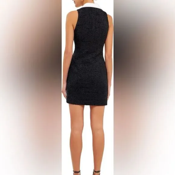 NWT Endless Rose Contrast Collar Tweed Mini Dress size xs women's with pockets!